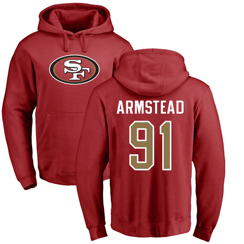Men San Francisco 49ers Red Arik Armstead Name and Number Logo #91 Pullover NFL Hoodie Sweatshirts->san francisco 49ers->NFL Jersey